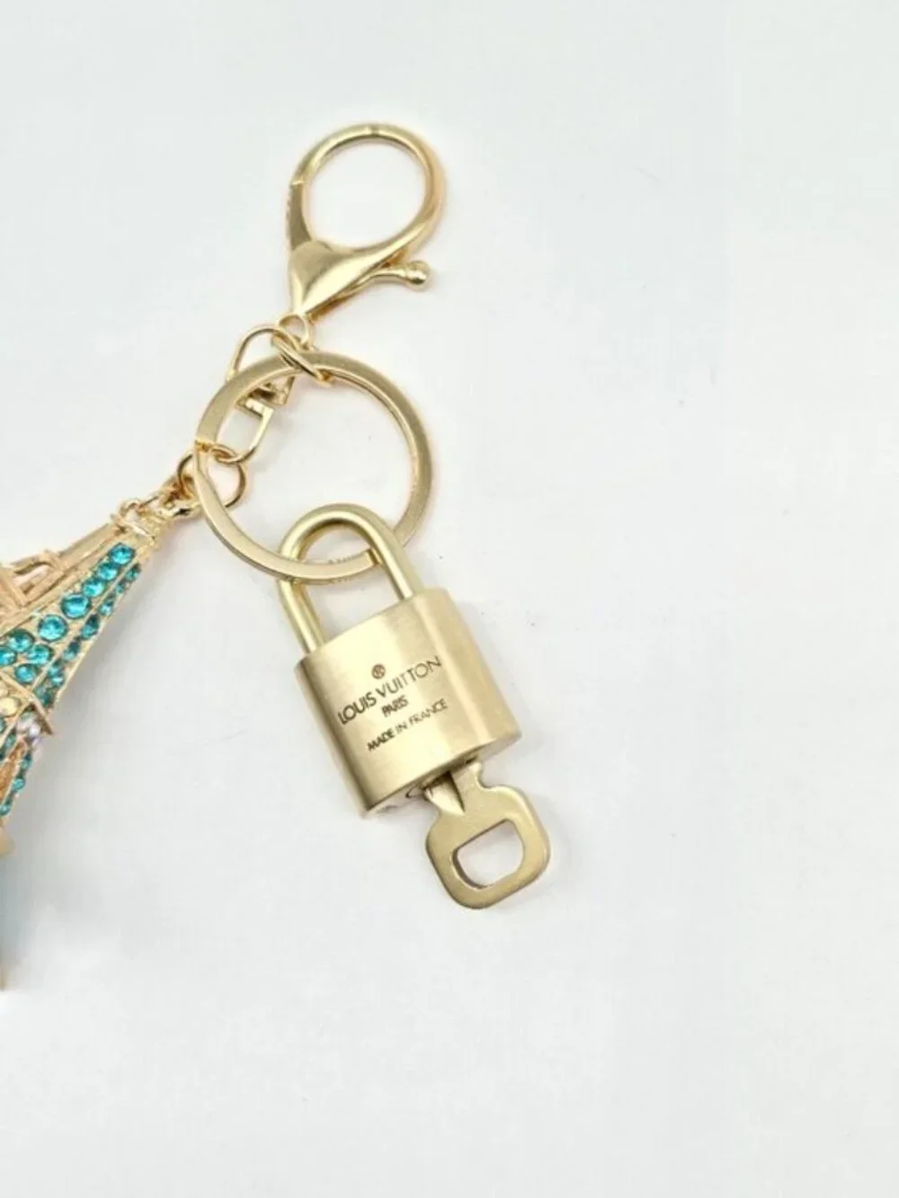 Authentic Louis Vuitton Gold Padlock 🔑 Unbranded Eiffel Tower Keychain Charm